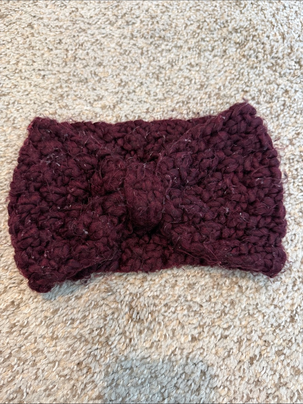 Chunky Knit Bow Headband - Wine